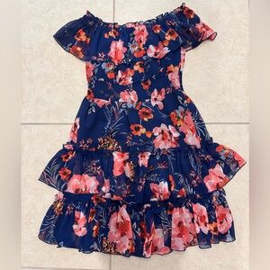 Bar III Navy Floral off shoulder dress